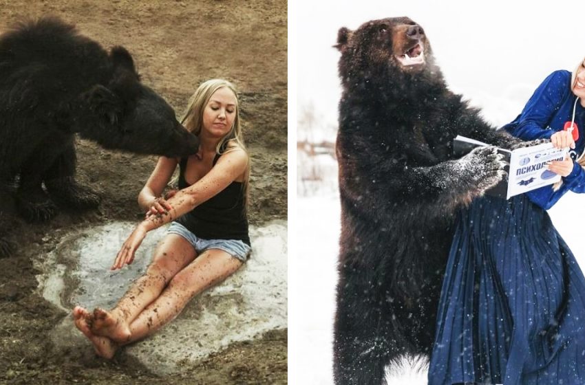  The bear saved from the circus became best friends with the caring woman