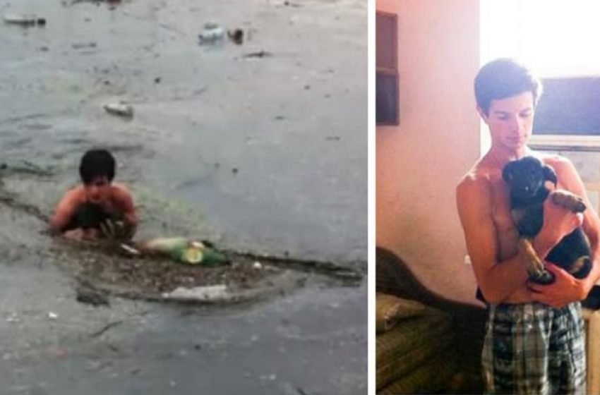  The brave man went into a hole with dirty water and garbage to save the puppy. Now he has a new friend