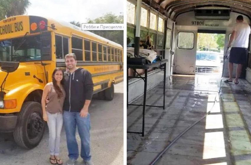  For a year, the couple made a very comfortable and cozy motorhome from a school bus