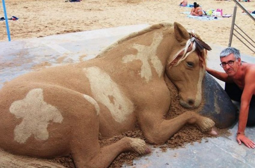  The talented artist makes wonderful sculptures from sand which seem to be real