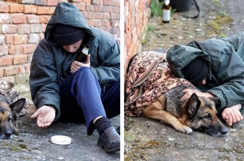  The homeless man spends his time with a lovely dog considering him to be his best and loyal friend