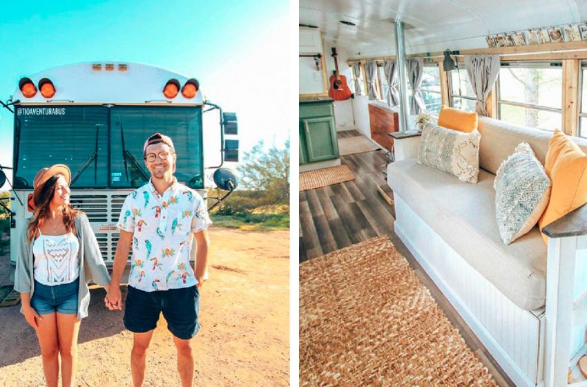  A couple bought an old school bus and turned it into a stunning home