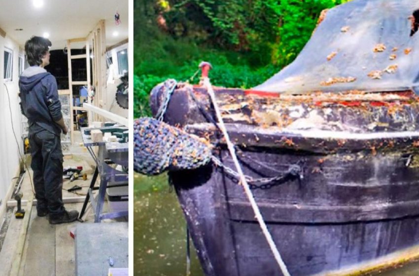  Un ragazzo di 18 anni ha comprato una vecchia chiatta morta e ne ha ricavato una lussuosa casa galleggiante. I genitori erano felicissimi!