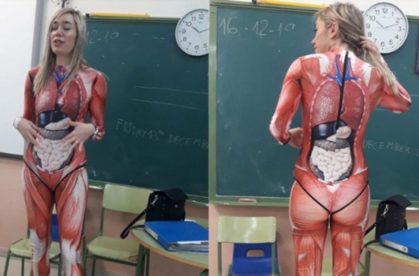  «Visivo e comprensibile per tutti»: l’insegnante ha tenuto una lezione di anatomia con una speciale tuta a corpo intero!