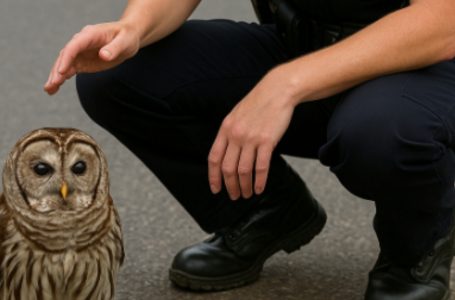 Una piccola civetta bloccò la strada… e mostrò agli agenti qualcosa che lasciò tutti senza fiato.