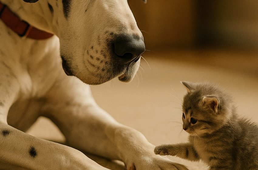 Un enorme cane incontrò un minuscolo gattino sul suo cammino e fece qualcosa di difficile da credere. Una storia che ha scosso i cuori.